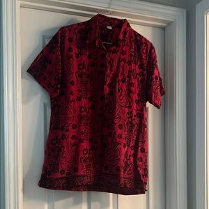 Men's Red Patterned Casual Button Down Shirt